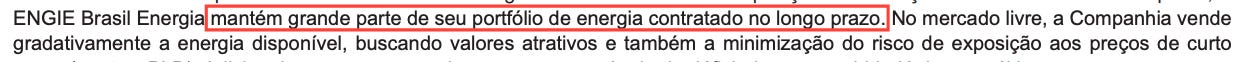 Axia Energia (AXIA) deep dive investment thesis competitor analysis screenshot showing Engie Brasil Energia stating it keeps most of its energy portfolio contracted long term, highlighting why Axia’s uncontracted capacity offers higher upside.