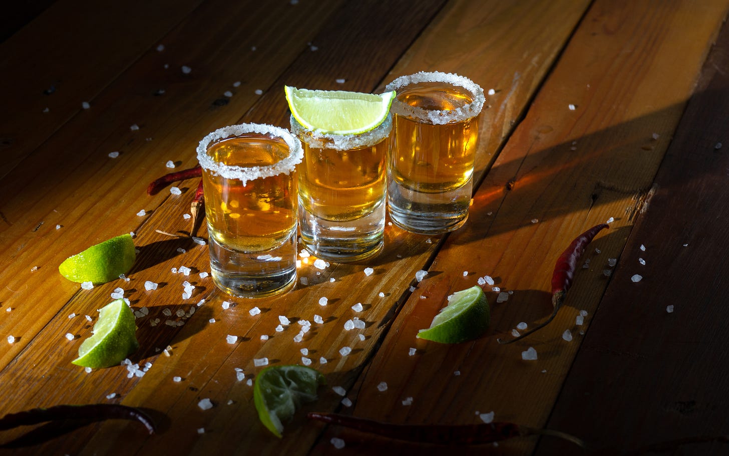 Tequila shots with salt and lime