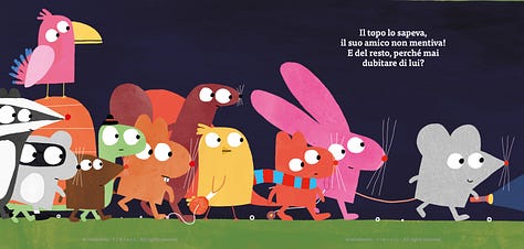 Copertine degli albi illustrati "Il dubbio", "Gabbiano più gabbiano meno" e "Affamato come un lupo" di minibombo.