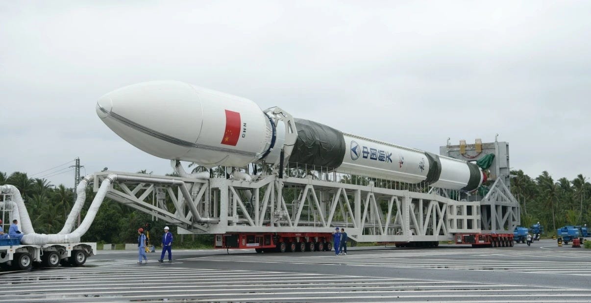 The Long March 12 Y3 vehicle heading to Commercial Launch Pad 2 through the Wenchang Commercial Space Launch Site. The Long March 12 Y3 vehicle heading to Commercial Launch Pad 2 through the Wenchang Commercial Space Launch Site.