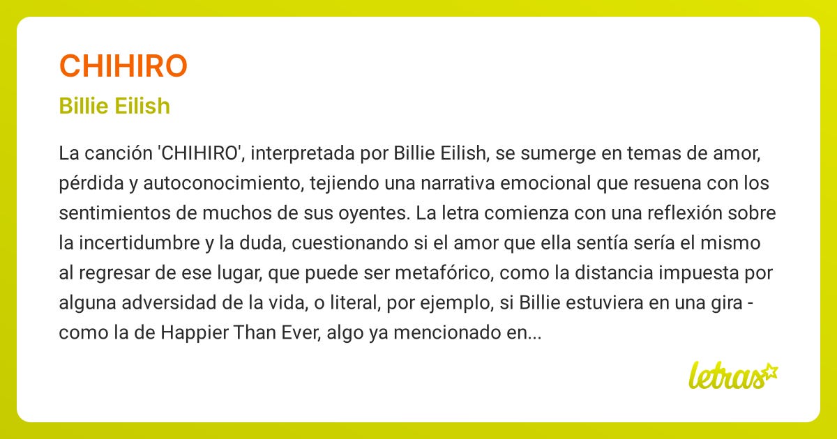 Significado de la canción CHIHIRO (Billie Eilish) - LETRAS.COM