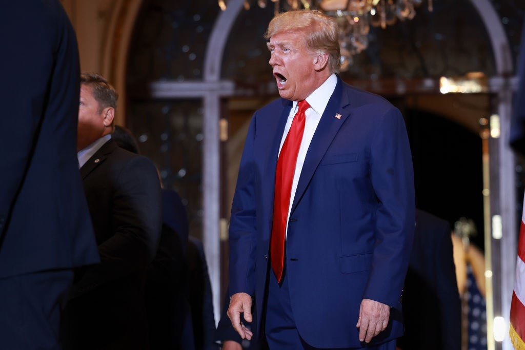 Former President Donald Trump Holds A Press Conference At Mar-a-Lago After Being Arraigned In New York