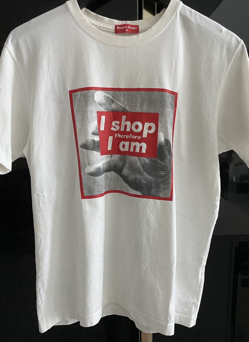 Barbara Kruger "I Shop Therefore I Am" Vintage T Shirt / Art Sz M Authentic | eBay Barbara Kruger "I Shop Therefore I Am" Vintage T Shirt / Art Sz M Authentic | eBay