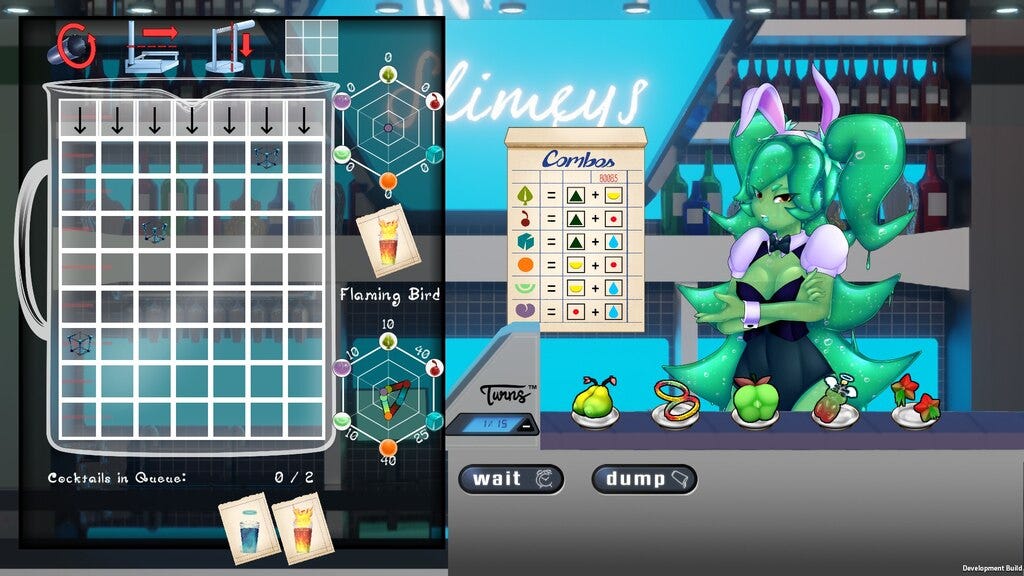 Game layout. The board is at the left and the fruits you put it at the right