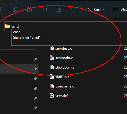Open the command line interface by typing "cmd" on the folder address tab and pressing ENTER.