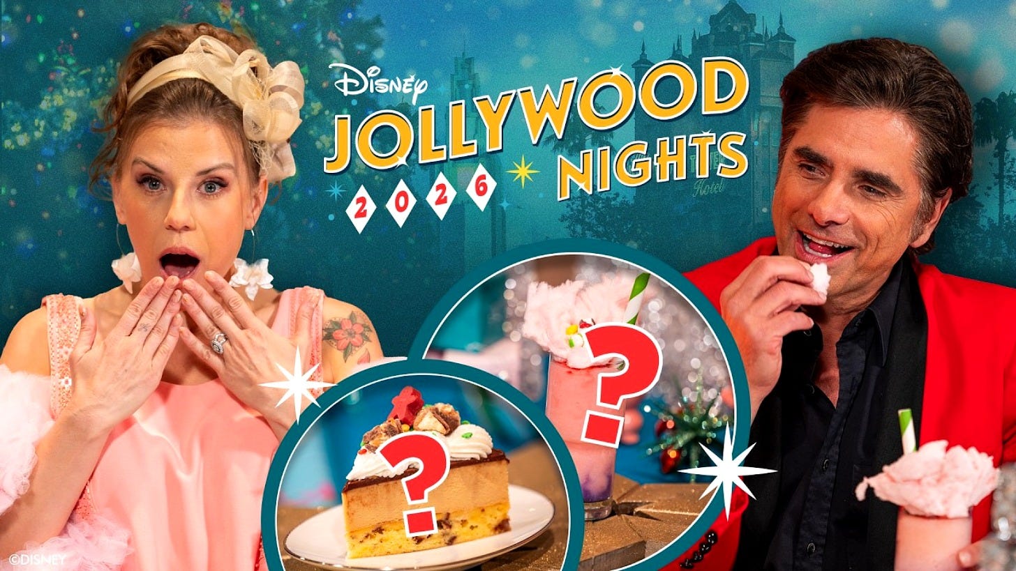 Jodie Sweetin and John Stamos in Disney's Jollywood Nights 2026 food reveal video. Image: Disney Jodie Sweetin and John Stamos in Disney's Jollywood Nights 2026 food reveal video. Image: Disney
