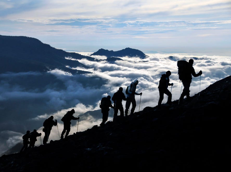 Mountain landscape at dawn inspired by the alpine ascent depicted in Richard Strauss's An Alpine Symphony