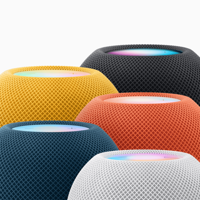 In addition to midnight, HomePod mini is available in yellow, orange, blue, and white.