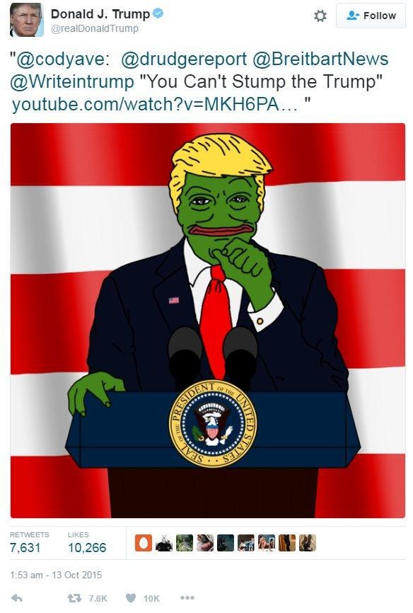 Donald Trump re-tweeted a Pepe-style cartoon of himself Donald Trump re-tweeted a Pepe-style cartoon of himself