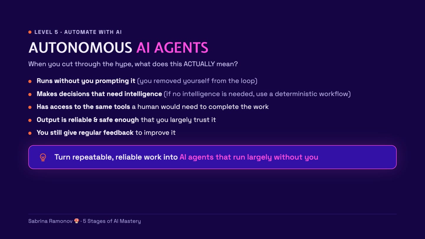 An autonomous AI agent needs a repeatable task, tools, reliable work, and ongoing feedback.