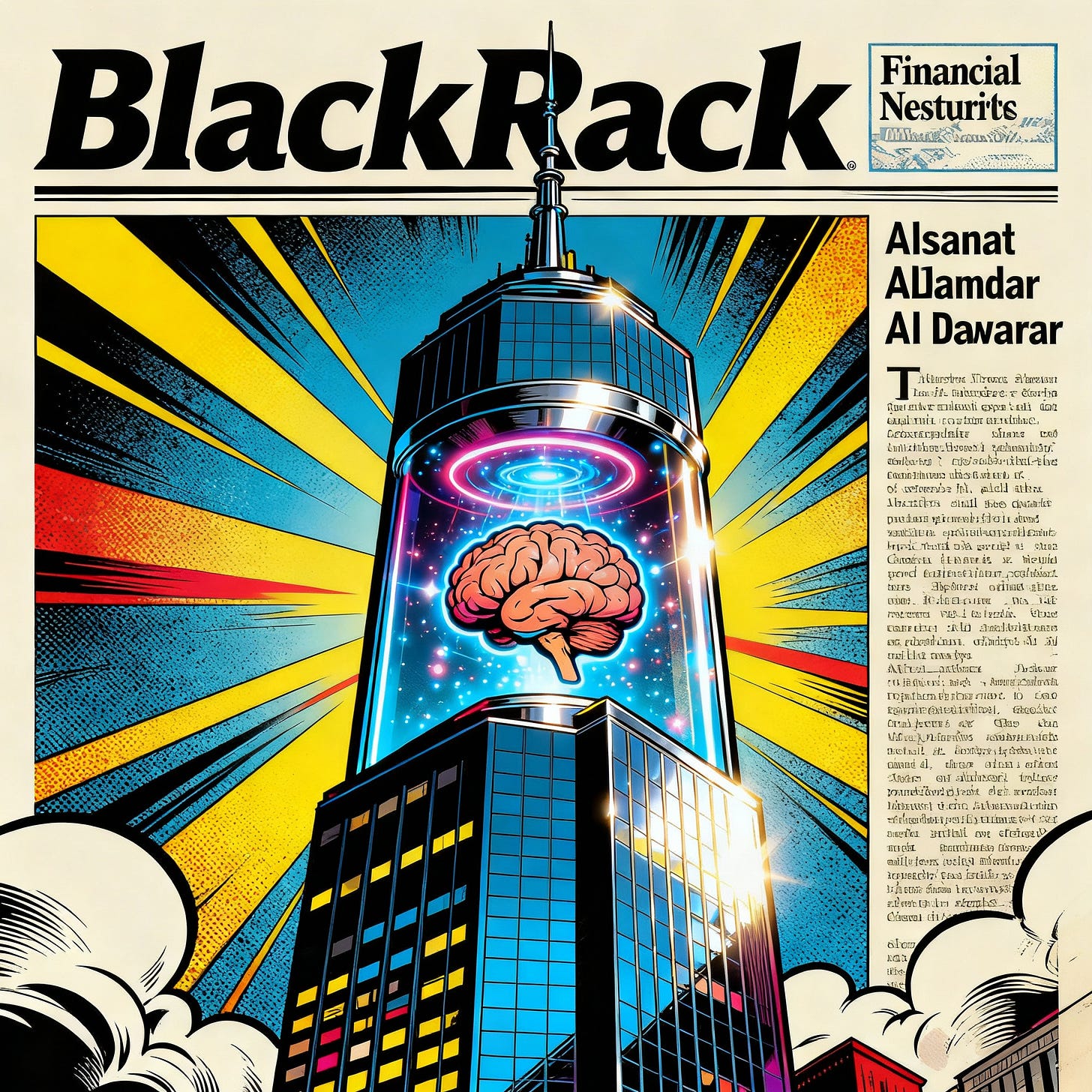 Illustration pop-art de BlackRock et son système Aladdin pour la newsletter financière