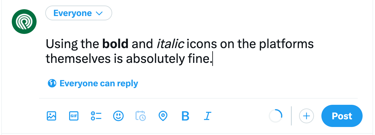 Screenshot showing the X posting tool on desktop with bold and italic buttons Screenshot showing the X posting tool on desktop with bold and italic buttons