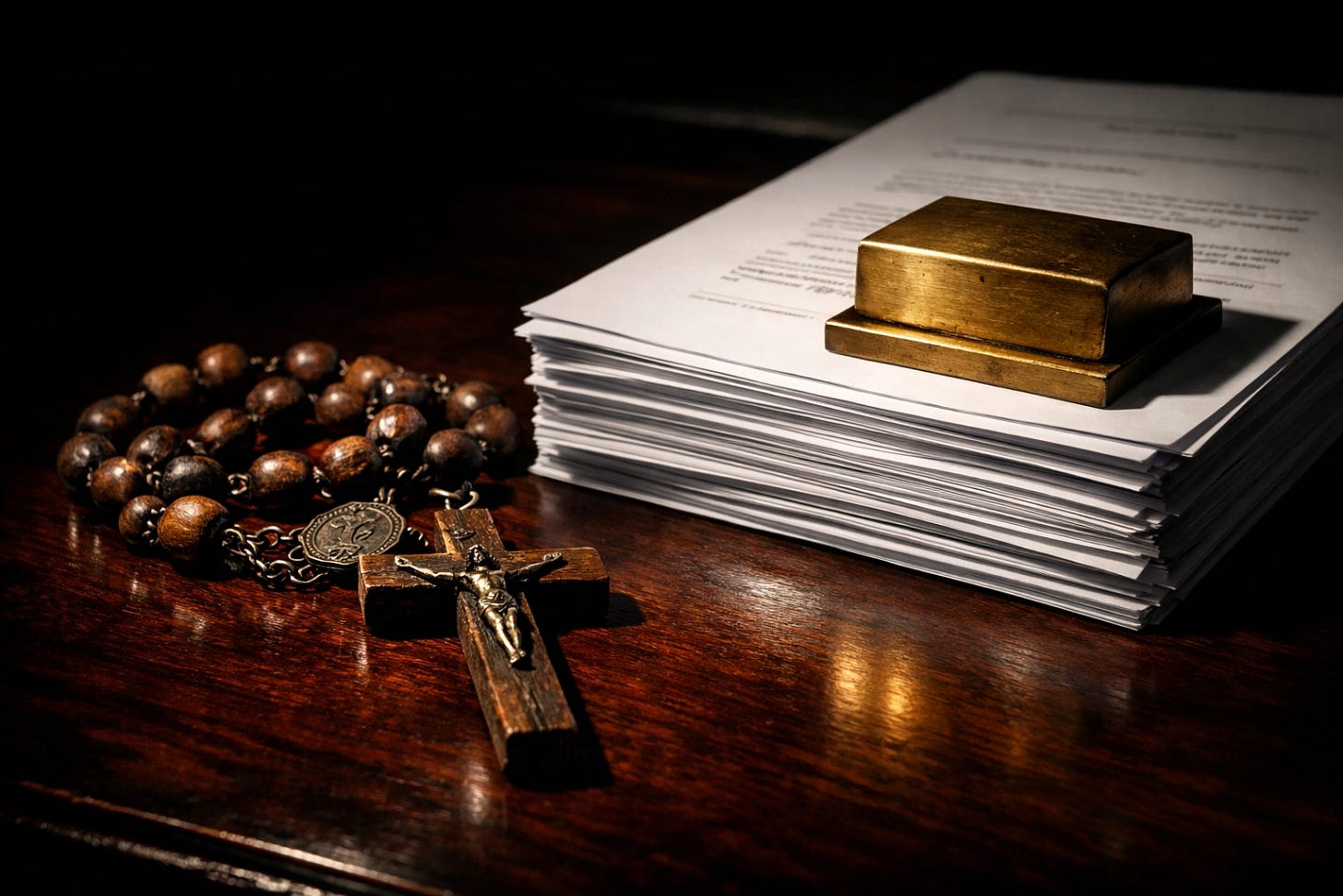Catholic rosary beads resting next to legal documents, symbolizing the fight for religious liberty in New York. Catholic rosary beads resting next to legal documents, symbolizing the fight for religious liberty in New York.