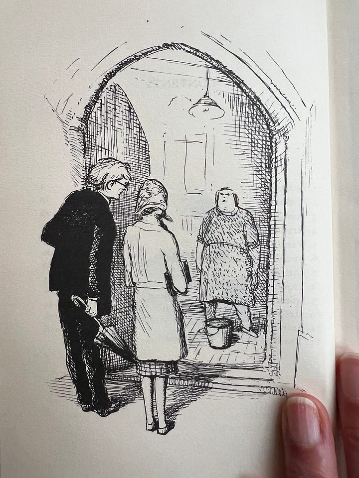 illlustrations of school cleaner in pen and ink