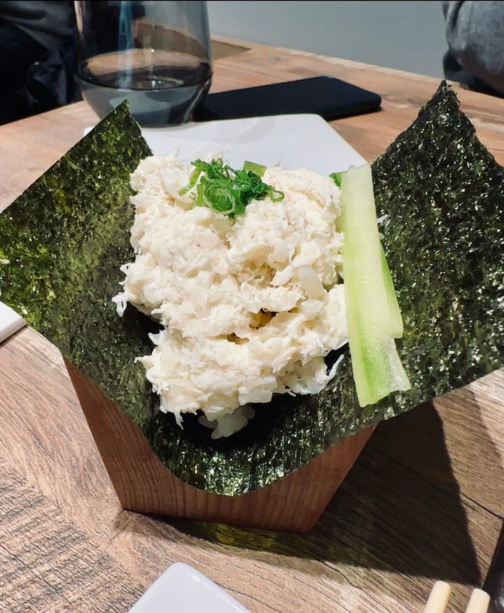 a photo of the different handrolls and desserts at matsunori handroll bar.