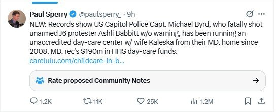 Tweet discussing US Capitol Police Captain Michael Byrd and his unaccredited daycare center, highlighting financial details and controversies surrounding his actions. Tweet discussing US Capitol Police Captain Michael Byrd and his unaccredited daycare center, highlighting financial details and controversies surrounding his actions.