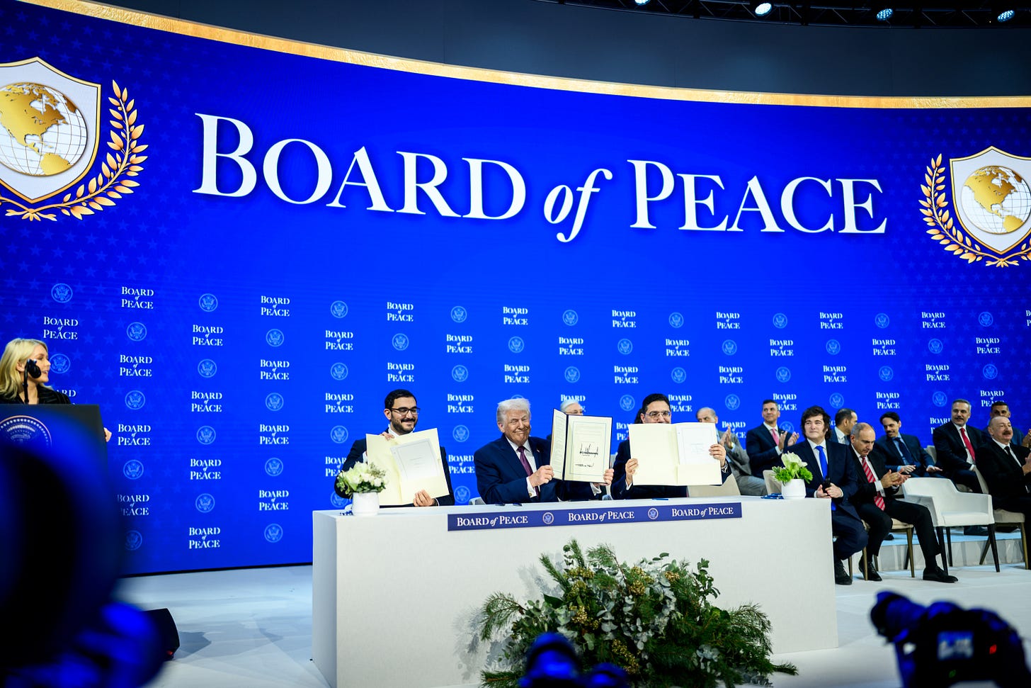 President Donald Trump participates in the Board of Peace Charter Announcement and Signing ceremony during the World Economic Forum, Thursday, January 22, 2026, at the Davos Congress Center in Davos, Switzerland. (Official White House Photo by Daniel Torok)