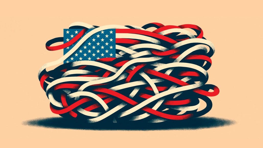 Digital art of an unraveling American flag Digital art of an unraveling American flag