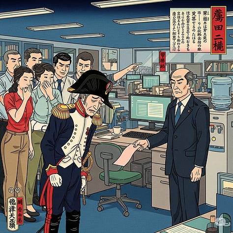 Various shitposts of military scholar Clausewitz and friends being RIF'd by the government. Yes, It's AI generated in different styles like Realism, 60's cartoon, Kandinsky, Shojo Anime, but... why not?