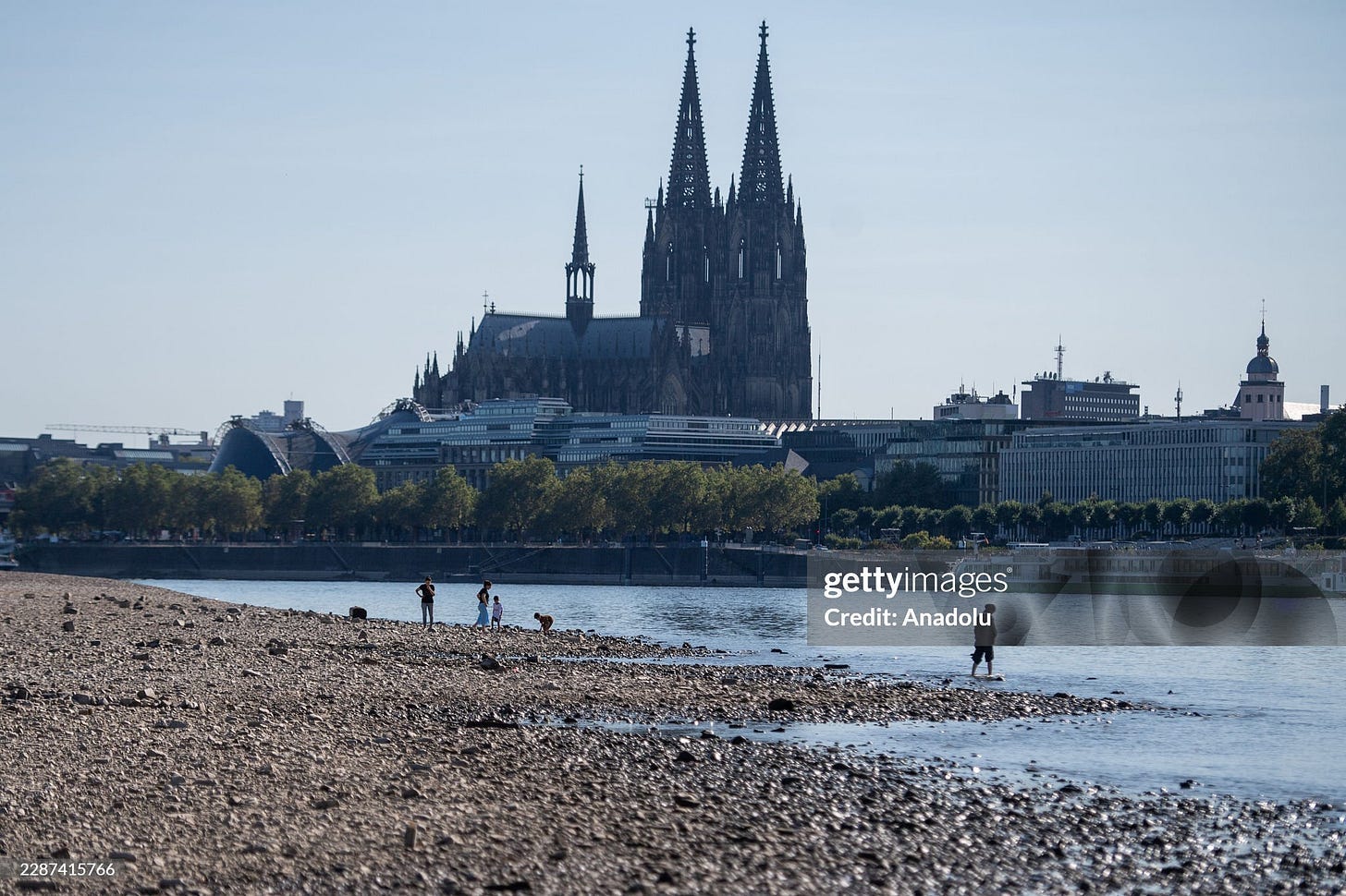 Low water levels of the Rhine river in Dusseldorf and Cologne