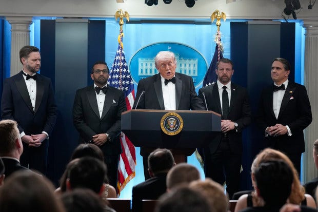 President Donald Trump briefs the media at the White House on Saturday night.
