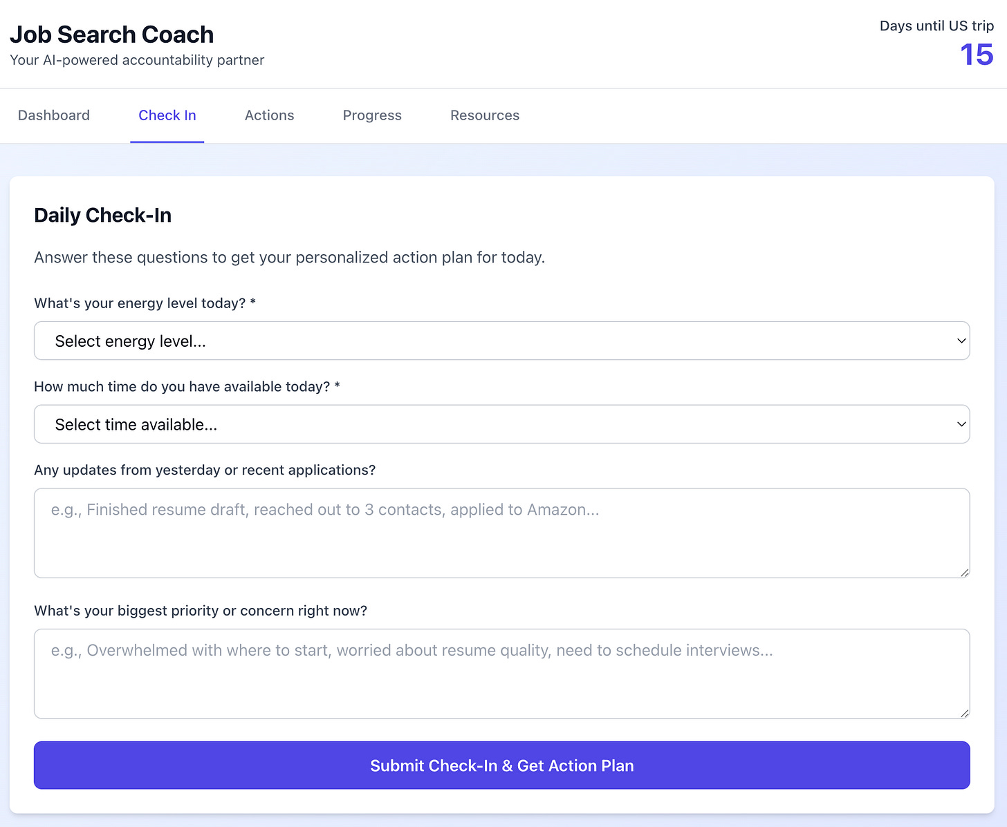 Example session with the Job Search Coach App