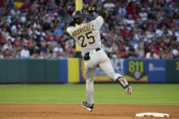 Endy Rodríguez hits his 1st major league home run to help the Pirates beat  the Angels 3-0 | AP News