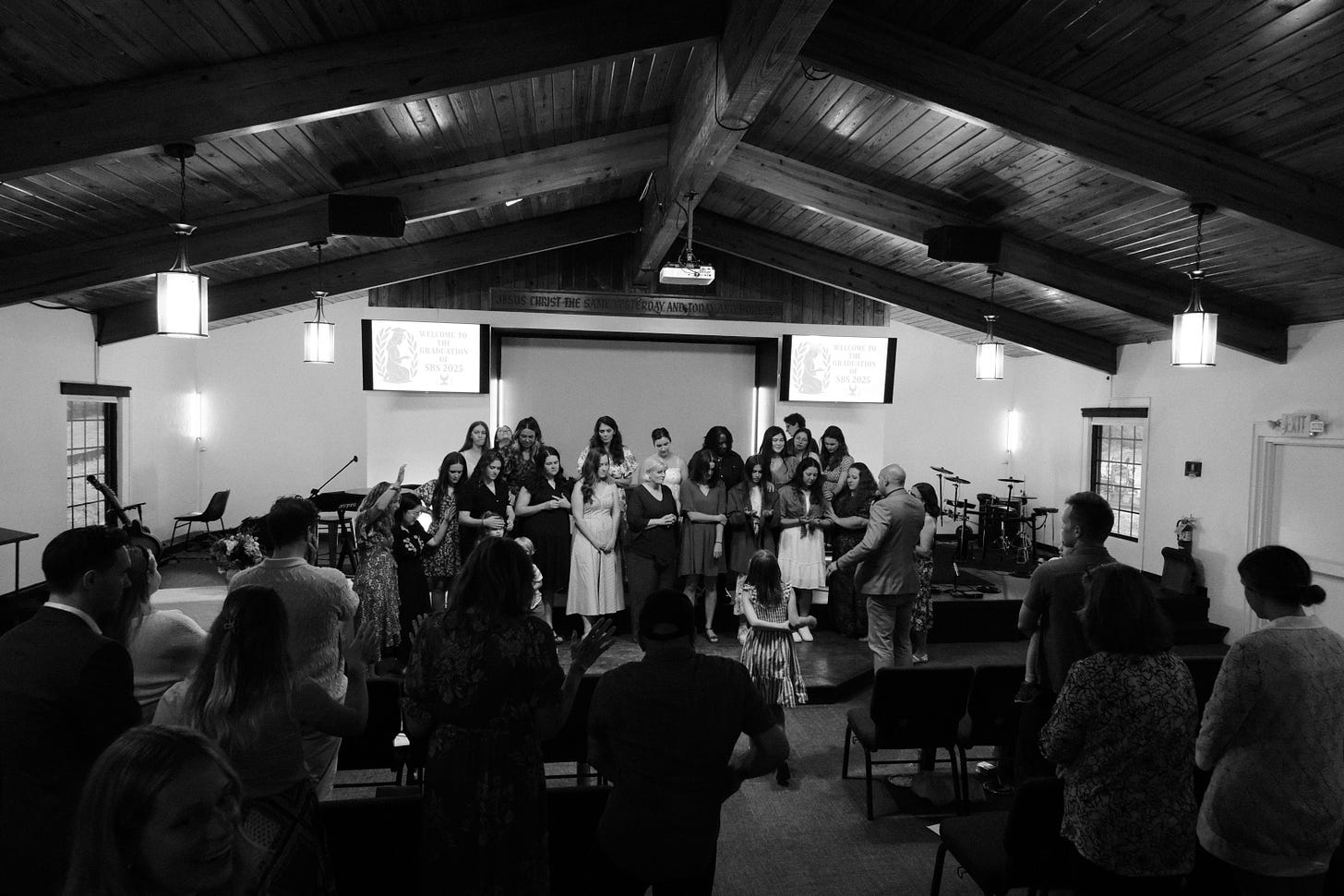 Graduates (including me) of SBS 24/25 being prayed over by Pastor Phil Manginelli