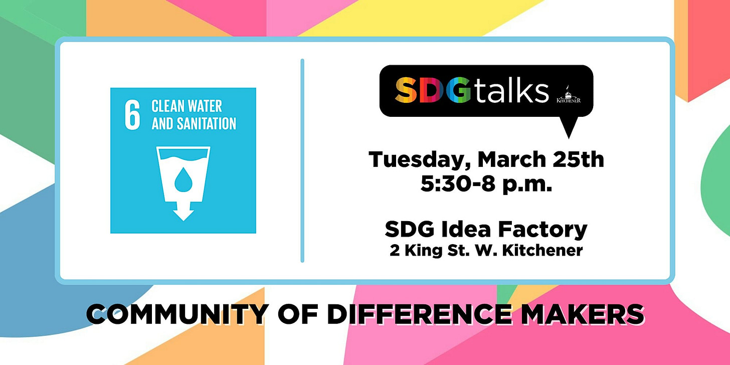 Poster for the SDG Talk on Clean Water and Sanitation March 25th at 5:30pm