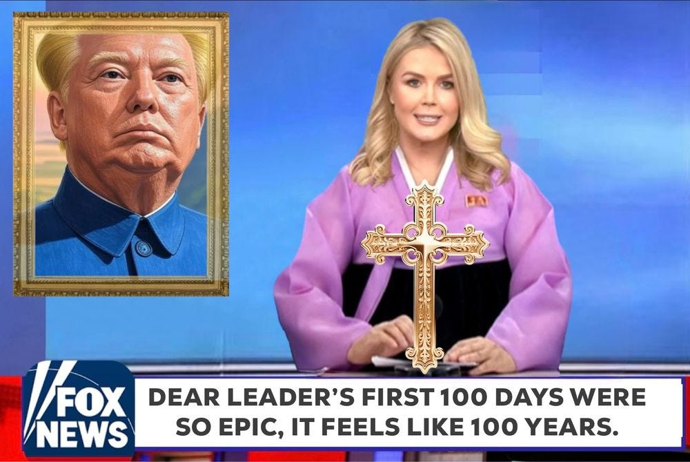 Parody of Press Secretary praising Trump as a North Korean would