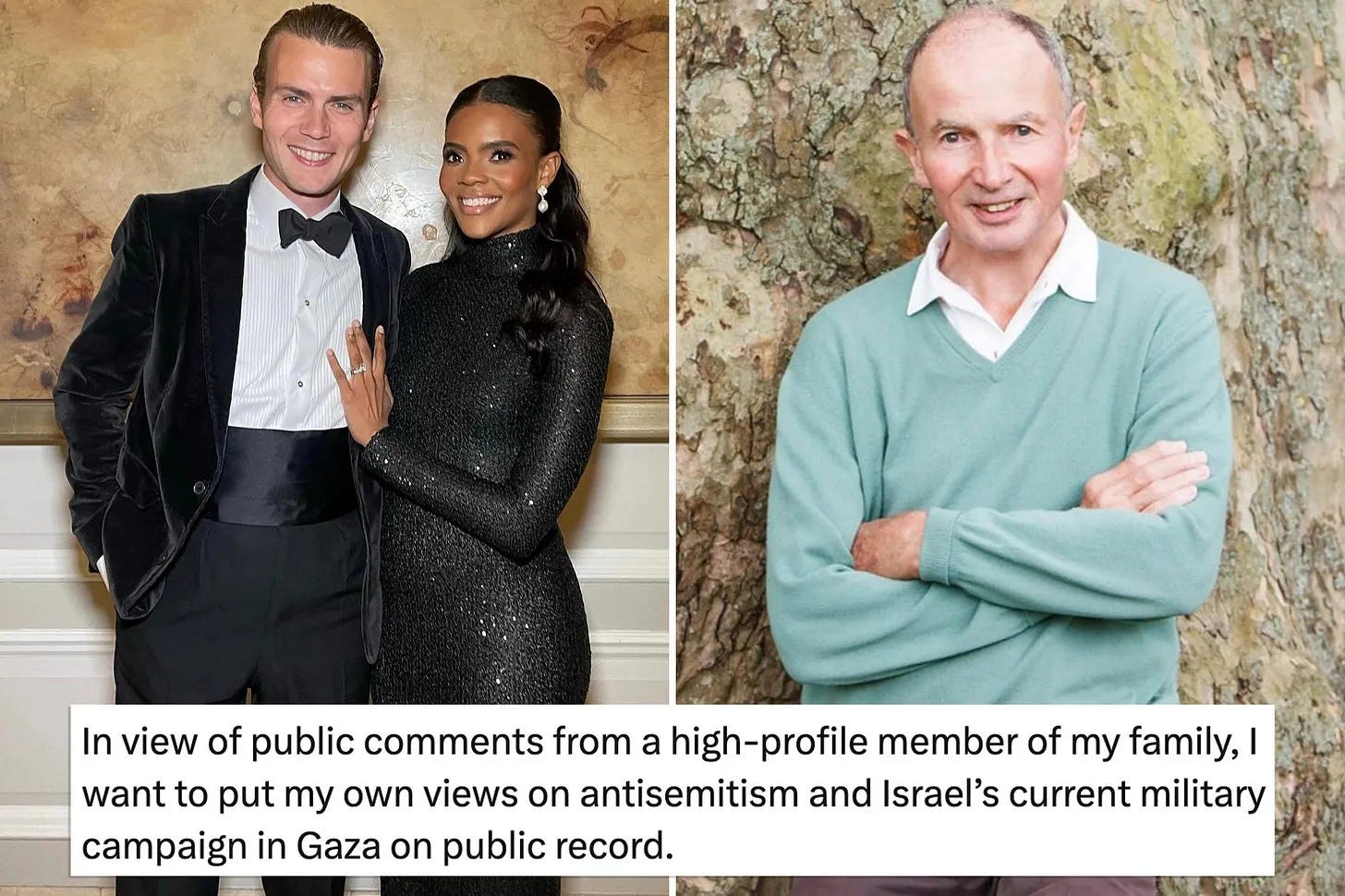 May be an image of 3 people and text that says 'In view of public comments from a high-profile member of my family, I want to put my own views on antisemitism and Israel's current military campaign in Gaza on public record.'