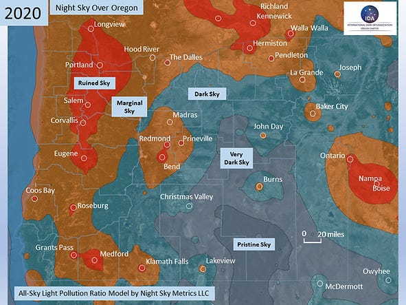 map of oregon's skyglow in 2022