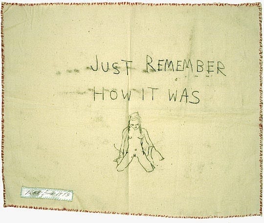 This may contain: a piece of cloth with writing on it that says, just remember how it was