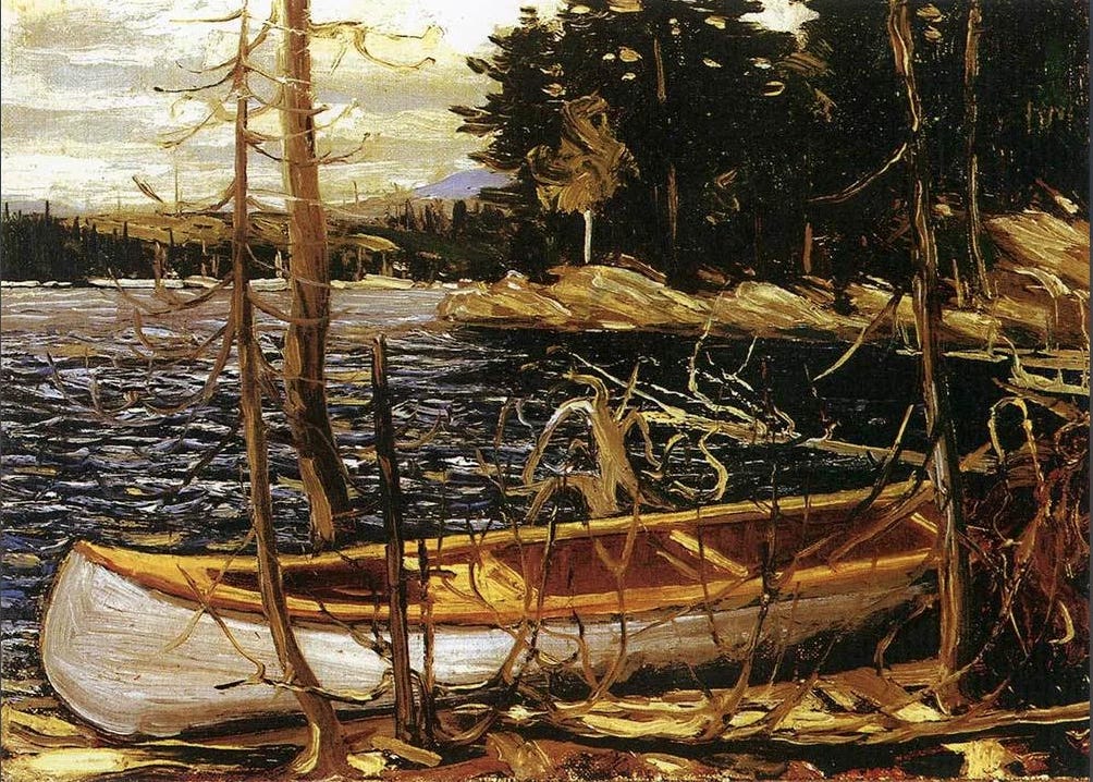 Tom THOMSON Group of Seven CANVAS " The Canoe " Gallery Stretched 25" x 36" - Picture 1 of 12 Tom THOMSON Group of Seven CANVAS " The Canoe " Gallery Stretched 25" x 36" - Picture 1 of 12