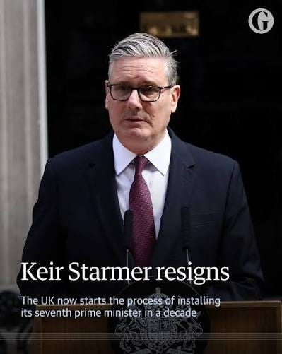 Less than two years after winning a landslide majority, the UK prime  minister, Keir Starmer, has announced his resignation. The announcement  came following weeks of turmoil for Starmer, who had been publicly