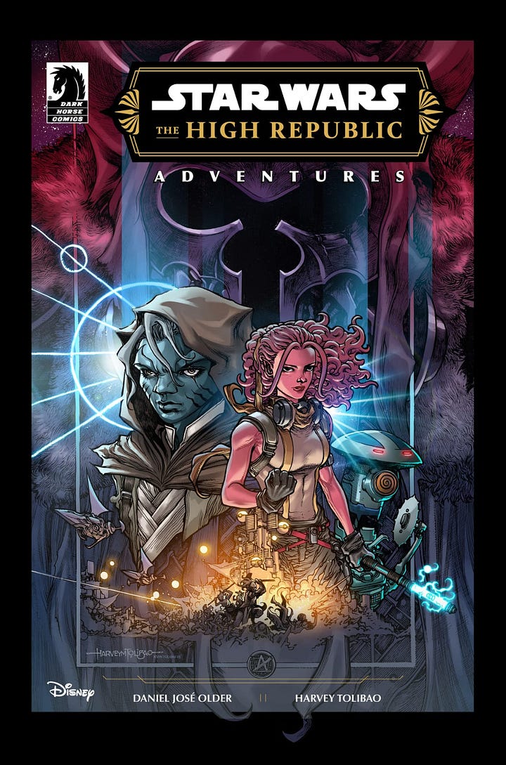 Zeen Mrala, Qort, and Cosmic Horror She/They Chaos Droid looking super awesome on the covers of THRA. Cover one features a mysterious masked figure looming in the background. Cover two features a beautiful city on the water.