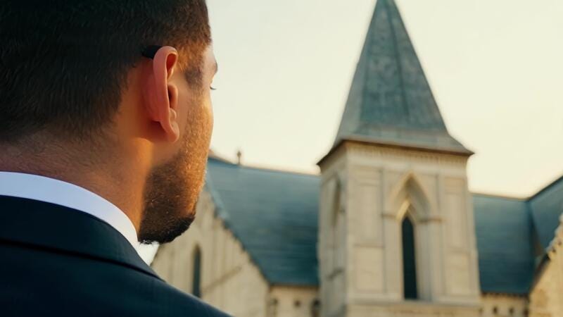 A businessman in a suit takes a moment to pause in front of a historic ... A businessman in a suit takes a moment to pause in front of a historic ...