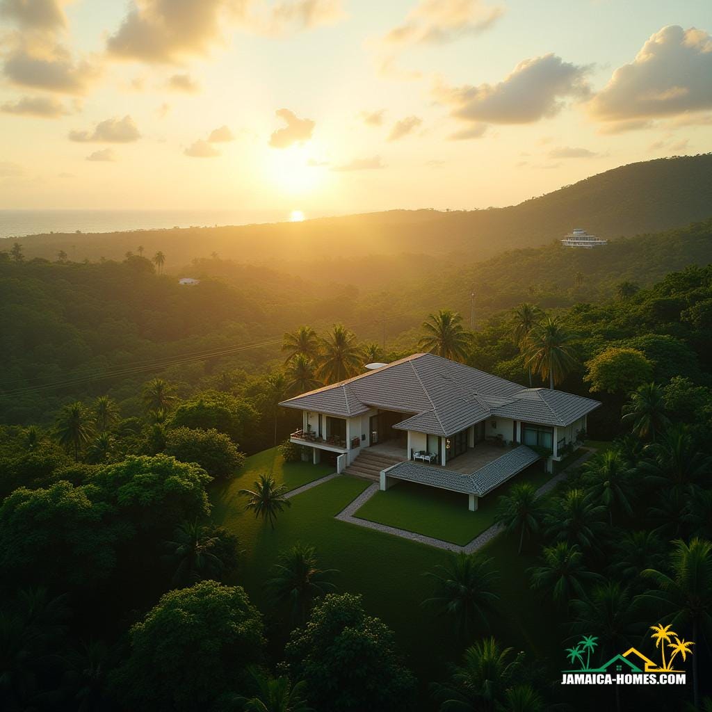 A rustic Jamaican farmhouse, its wooden facade weathered to a warm golden brown, with modern touches seamlessly integrated, including a sleek swimming pool that shimmers like a turquoise gemstone in the sunlight.