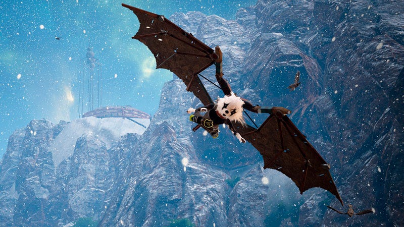 Protagonista voando em Biomutant