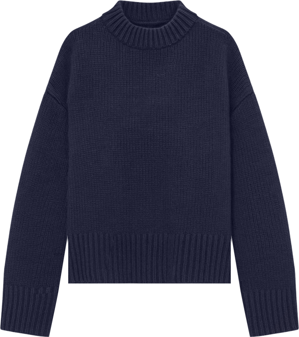 Navy Genevieve Cashmere Wool Blend Crewneck Sweater