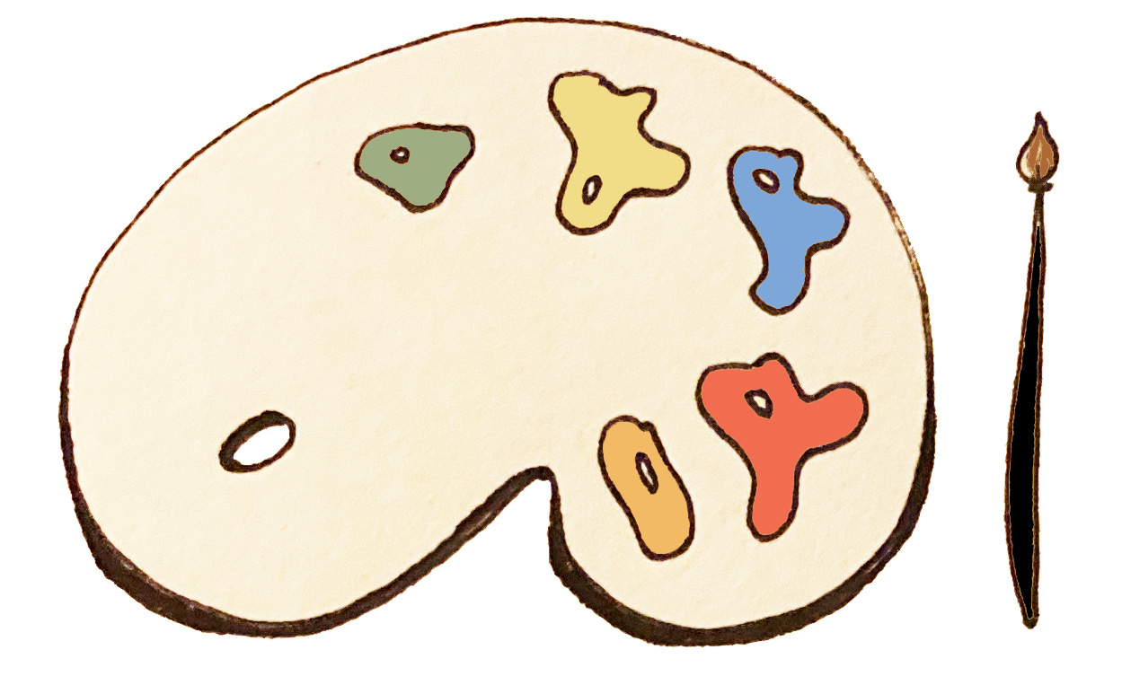 Drawing of a paint palette and brush