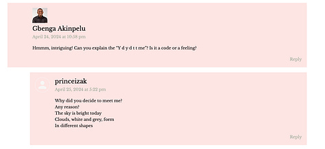 Screenshots of post comments on decoding of a poem challenge on Collab website
