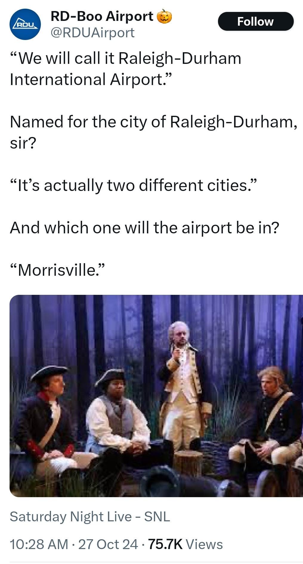 Tweet about Raleigh-Durham airport's name