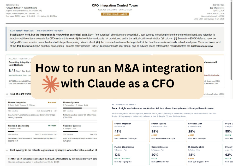 How to run an M&A integration with Claude as a CFO 