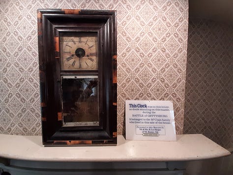 Pictures of the inside of the Jennie Wade house including rooms set up to look as they would have in 1863 on the day she was killed.