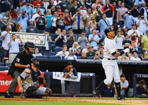ARod watches as he launches a home run for his 3000 career hit ARod watches as he launches a home run for his 3000 career hit