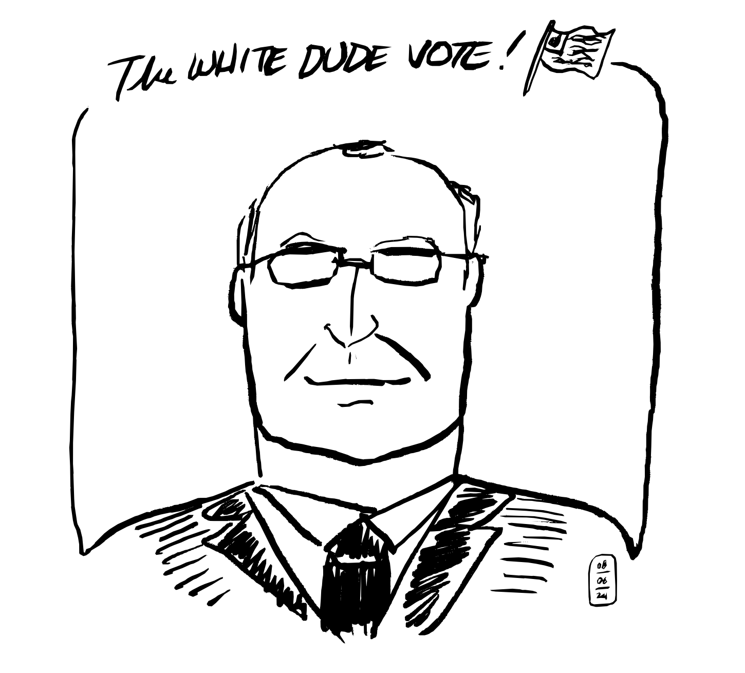 A simple line drawing of Governor Tim Walz who is the vice presidential nominee for the Democratic Party and is Kamala Harris' running mate. He has really pronounced laugh lines--which make him a great figure to draw. 