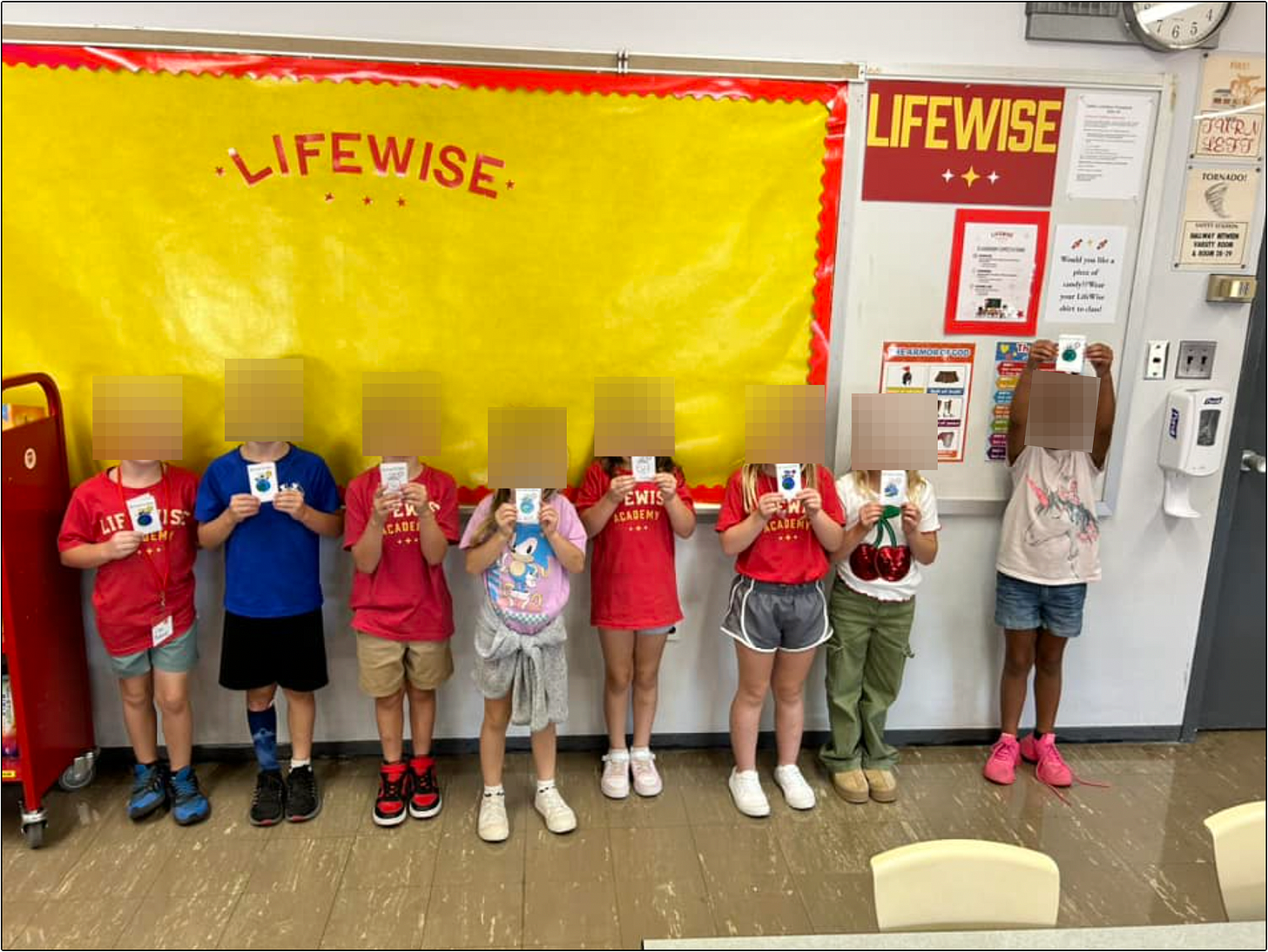 LifeWise Elmwood students on public school property at Elmwood Local School District for Bible study.