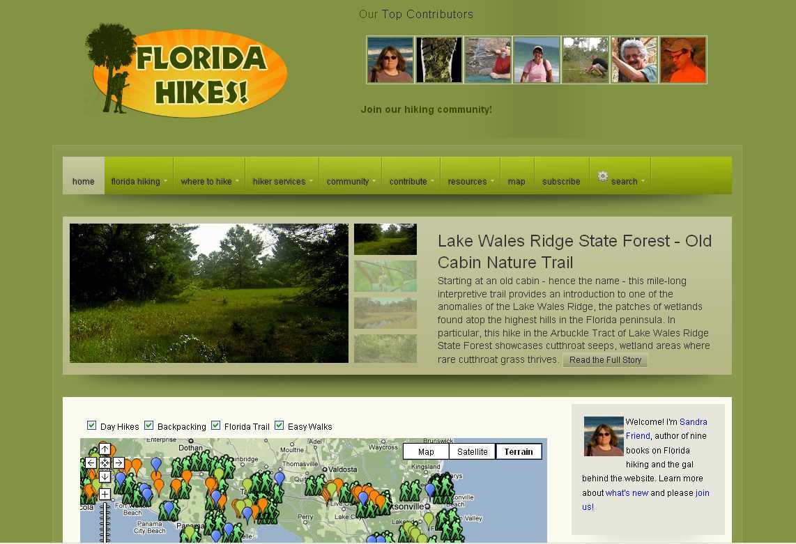 Screenshot of Florida Hikes website circa 2010