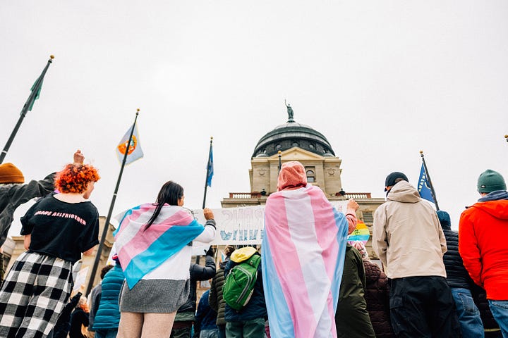 Images of protest at the Montana State Capitol for Montana Trans Day of Visibility